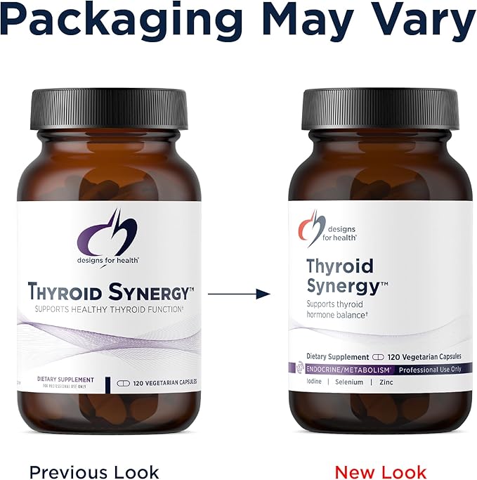 Designs for Health Thyroid Synergy - Thyroid Support Supplement with Iodine American Ginseng Selenium Zinc + Manganese - Vegan Thyroid Vitamins Gluten Free (120 Capsules)