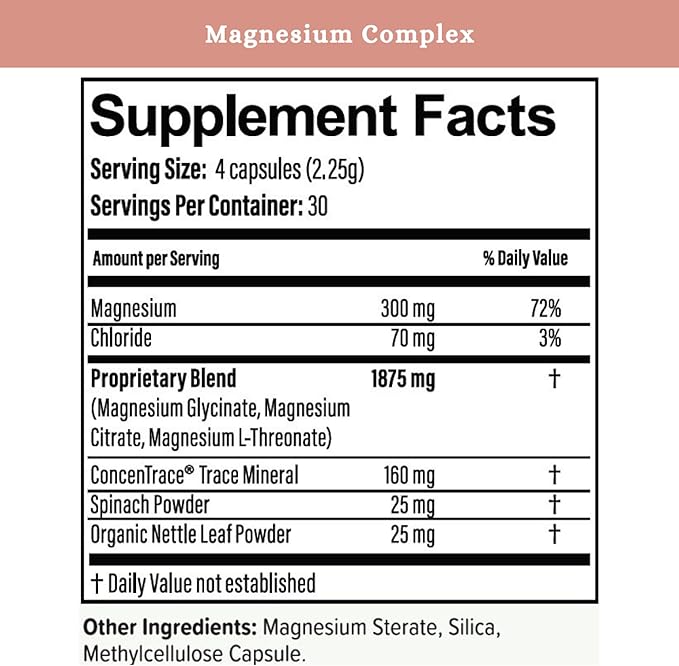 Mama Bear Magnesium Complex Supplement 120 Capsules | 4 Forms - Glycinate Citrate L-Threonate &amp Elemental Plus Nettles &amp Spinach Support Nutrition Calm &amp Skeletal &amp Brain Health