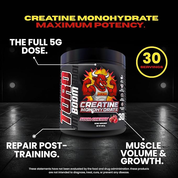 Creatine for Strength &amp Muscle Energy Production 5g per Serving Micronized Powder Pre-Workout Muscle Health Style Supplement for Gym Beginners 30 Servings Made in USA. (Cherry)