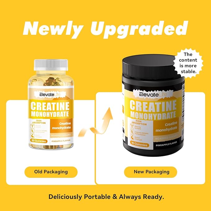 ElevateLife NSF Certified Creatine Monohydrate Gummies 5000mg for Men &amp Women Chewables Creatine Monohydrate for Muscle Strength Muscle Builder Energy Boost Pre-Workout Supplement-90 Pineapple