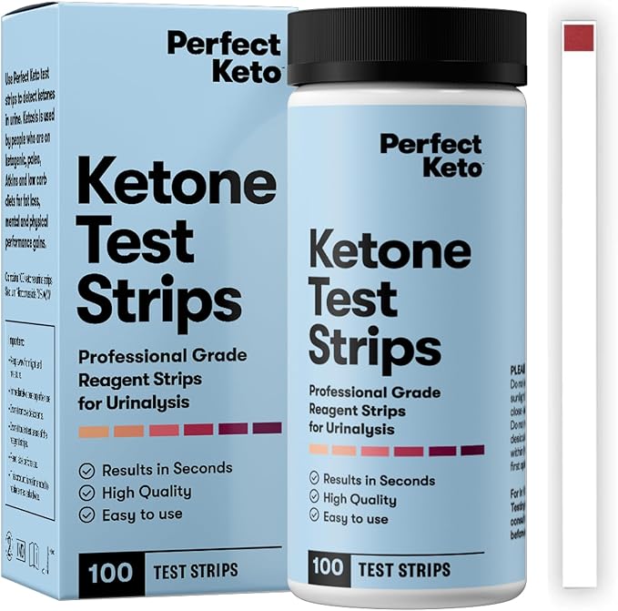 Perfect Keto Ketone Bundle — Exogenous Ketones Powder (Vanilla 6.7 oz) + 100 ct Urine Ketone Test Strips — Keto Support &amp Monitoring Kit for Low Carb/Ketogenic Diets