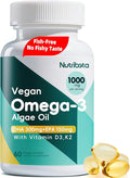 Vegan Omega-3 Algae Oil Supplement with DHA 300mg &amp EPA 150mg Plant-Based Omega-3 with Vitamin D3 &amp K2 Fish-Free Algal Oil Softgels for Men &amp Women 60 Softgels 30 Day Supply