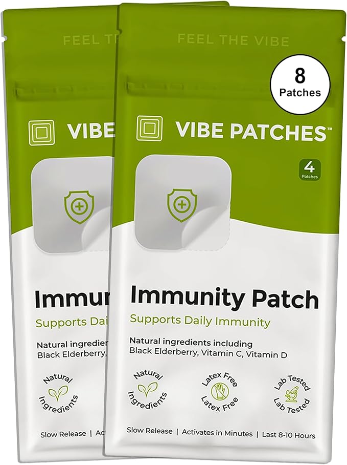 Immunity Patch | Wearable Wellness with Zinc Vitamin C Vitamin D and Black Elderberry | Long Lasting Patch for 10 Hours | Vegan &amp Latex Free | 4 Patches Per Pack 2 Pack