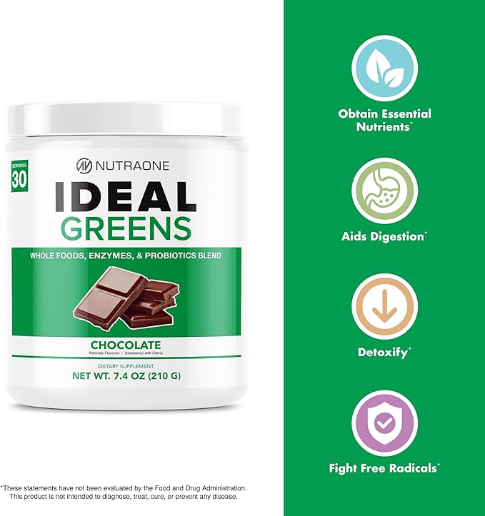 NutraOne Ideal Greens Antioxidant and Nutrient-Rich Superfood Greens Powder Supplement Berry- 30 Servings