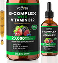 Vitamin B Complex Drops Active B12 Methylcobalamin 5000mcg B6 B1 B2 B5 B7 B3 Folate with Vitamin C B12 Sublingual Liquid Fast Absorption | Boost Energy Focus &amp Immunity Vegan | 60 Servi