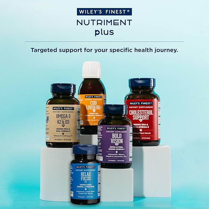 Wiley's Finest Relax Focus - Daily Supplement for Stress Support - Contains L-Theanine GABA Vitamin B6 &amp Magnesium - 30 Capsules (30 Servings)