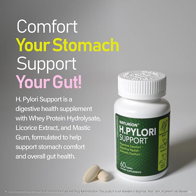 H. Pylori Support - Digestive Health Supplement with G-FOS Blend Whey Protein Licorice Mastic Gum Vitamin U and Vitamin B2 - Stomach Comfort &amp Gut Balance - 60 Tablets 30 Day Supply