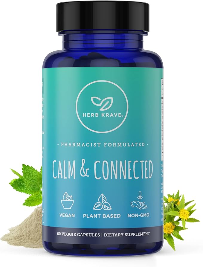 Calm &amp Connected -Stress Support &amp Ayurvedic Nootropic for Natural Calm Focus Clarity and Energy Cortisol Manager with Ginkgo Biloba Ashwagandha Rhodiola Lemon Balm -60 Capsules (1)