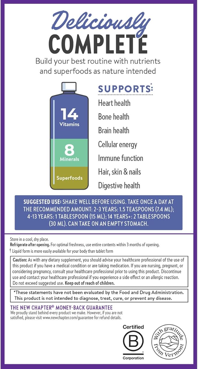 New Chapter Liquid Multivitamin + Mineral Supplement for Whole-Body Benefits 100% Delicious Multivitamin for Adults Teens &amp Kids 2+ Ready to Absorb Faster Mixed Berry Flavored 30 oz