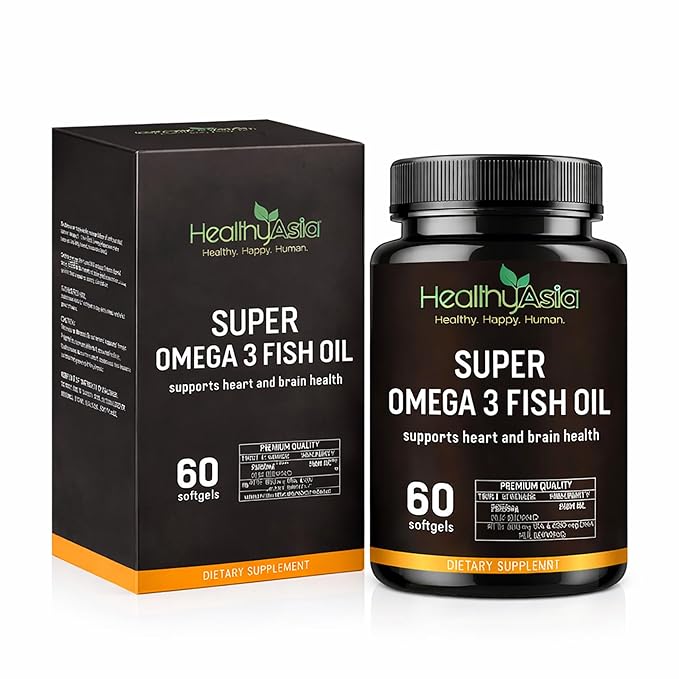 Black Label Super Omega 3 Fish Oil 2000mg High Potency 800mg EPA &amp 600mg DHA per Serving Triple Strength Heart &amp Brain Health Support Burpless Citrus Softgels Non-GMO 60 Count
