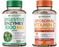 Wholesome Wellness Digestive Enzymes 1000MG Plus Prebiotics &amp Probiotics + Liposomal Vitamin C Capsules (200 Pills 1500mg Buffered) Bundle