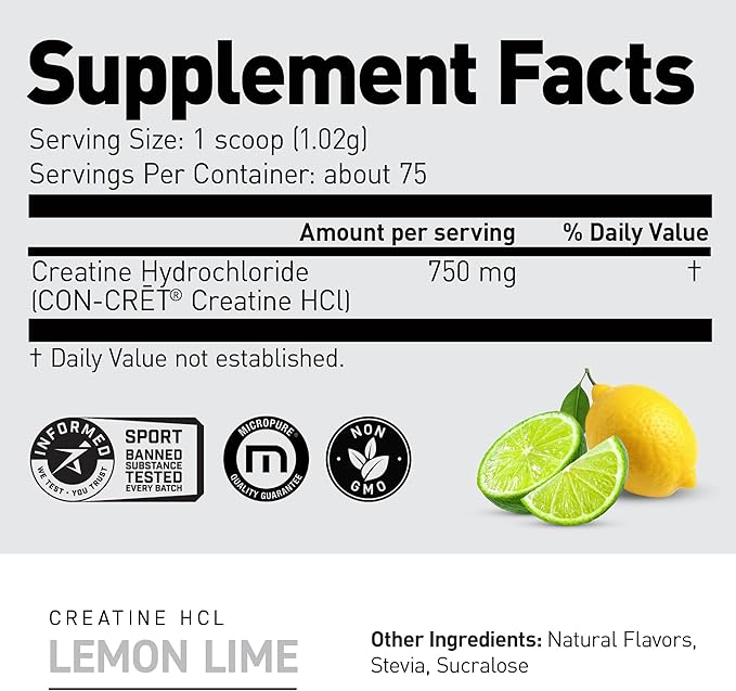 Kaged Creatine HCl Powder | 7X Concentrated vs Mono | Muscle Building &amp Recovery | High Absorption | No Bloating | Creatine for Men &amp Women | Vegan Gluten Free | Lemon Lime | 75 Servings