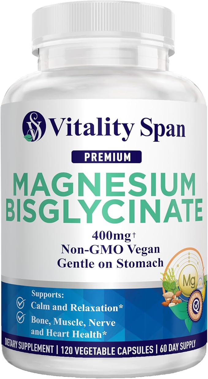 Magnesium Glycinate 400mg Chelated Magnesium Bisglycinate for Relaxation and Sleep Aid Extra Strength with Magnesium Oxide Gentle on Stomach Vegan 120 Capsules Made in USA