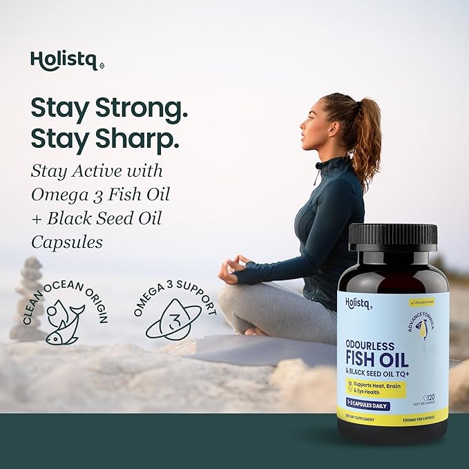 Odorless Fish Oil &amp Black Seed Oil Organic Cold Pressed Capsules with 5% Thymoquinone Nigella Sativa Black Seed Extract and Omega 3 6 9 for Daily Immune Support Non-GMO 120 Softgels