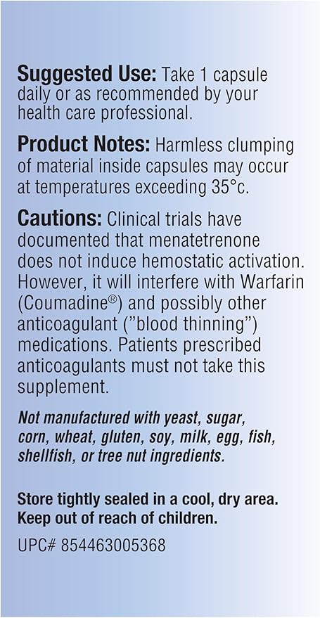 Natural Vitamin K2 MK4 Plus Vitamin K2 MK7 High-Potency 15000mcg MK-4 + 60mcg MK-7 Supports Bone and Arterial Health Vegi-Capsules Soy-Free