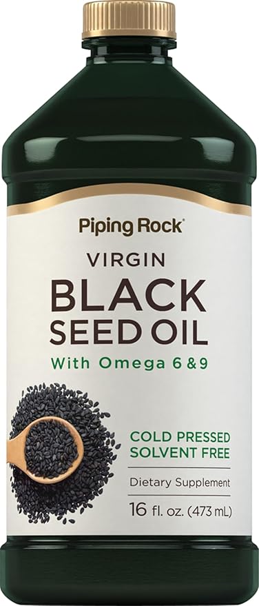 Piping Rock Black Seed Oil Liquid | 16 Ounces | with Omega 6 &amp 9 | Cold Pressed Solvent Free Supplement | Vegetarian Non-GMO Gluten Free Formula