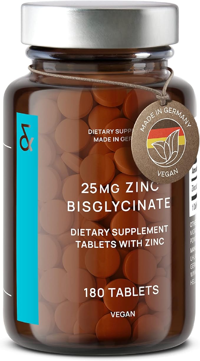 CLAV® Zinc Bisglycinate 25mg - 180 Tablets (6 Months Supply) - Natural Chelated Supplement - Vegan Glycinate for Immune &amp Skin Support