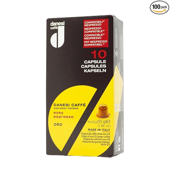 Danesi Caffe Italian Coffee Capsules - Medium Roast Espresso Coffee Pods for Home &amp Office Use - Premium Italian Oro Blend 100-Count Pack