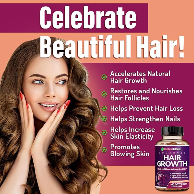 (2 Pack) Hair Growth Vitamins for Women | Biotin 10000mcg Collagen Patented OptiMSM® goMCT® Saw Palmetto | Naturally Regrow Stronger &amp Healthier Hair Skin and Nails | May Stop Hair Loss