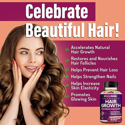 (2 Pack) Hair Growth Vitamins for Women | Biotin 10000mcg Collagen Patented OptiMSM® goMCT® Saw Palmetto | Naturally Regrow Stronger &amp Healthier Hair Skin and Nails | May Stop Hair Loss