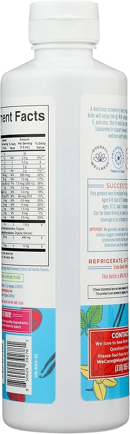MaryRuth Organics Kids Multivitamin Liposomal | Vegan Sugar-Free Vitamins for Kids | Ages 4+ | 2 Month Supply | 15.22 Fl Oz