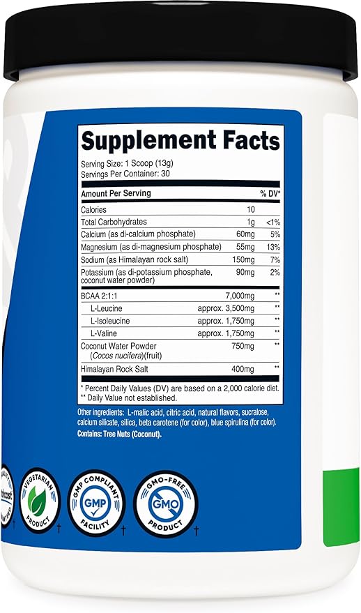Nutricost BCAA + Hydration Powder (Green Apple) 30 Servings - Branched Chain Amino Acids with Hydration Complex - Gluten-Free Non-GMO