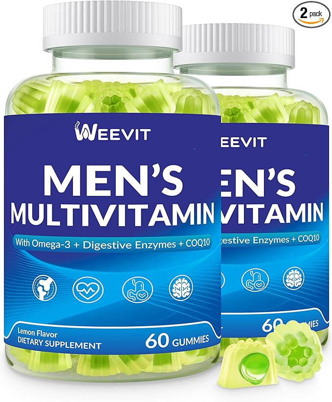 Mens Multivitamins Gummies Omega 3 CoQ10 Turmeric Lycopene Digestive Enzymes Daily Mens Vitamins A C D E B6 B12 Methylated Multivitamin for Men - Energy Immunity Sugar Free Vegan