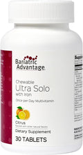Bariatric Advantage Chewable Ultra Solo with Iron - Once-Per-Day Daily Multivitamin - for Bariatric Patients - with Thiamin Vitamin A &amp More - Gluten Free - Citrus - 30 Tablets