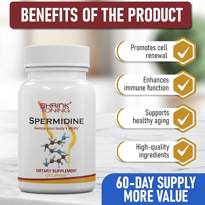Shrink Spermidine Supplements Skin &amp Anti-Aging Support – 120 Vegan Caps 100% Natural Polyamine for Men and Women Overall Wellness – Non-GMO USA Made – with High Spermidine Zinc &amp Thiamin