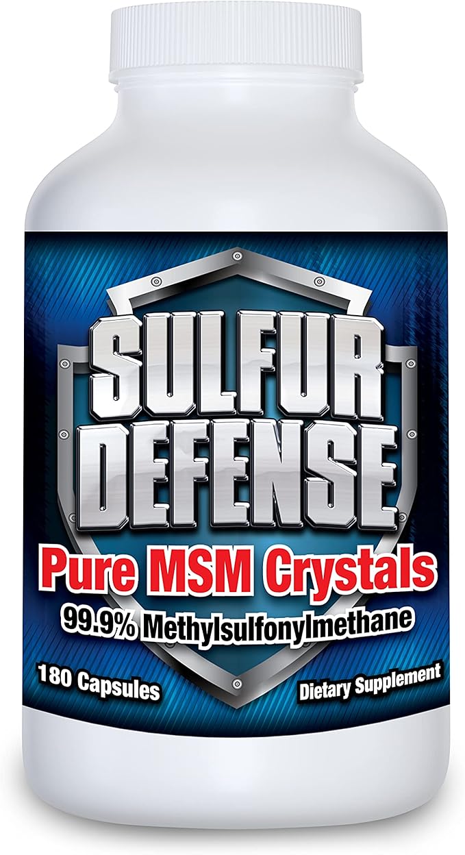 Sulfur Defense Opti-MSM 99.9% Pure MSM Powder Capsules Made in USA Organic Methylsulfonylmethane non-GMO Gluten-Free Immune System Booster Soothes Joint Pain Younger Skin Hair Nails 180 caps