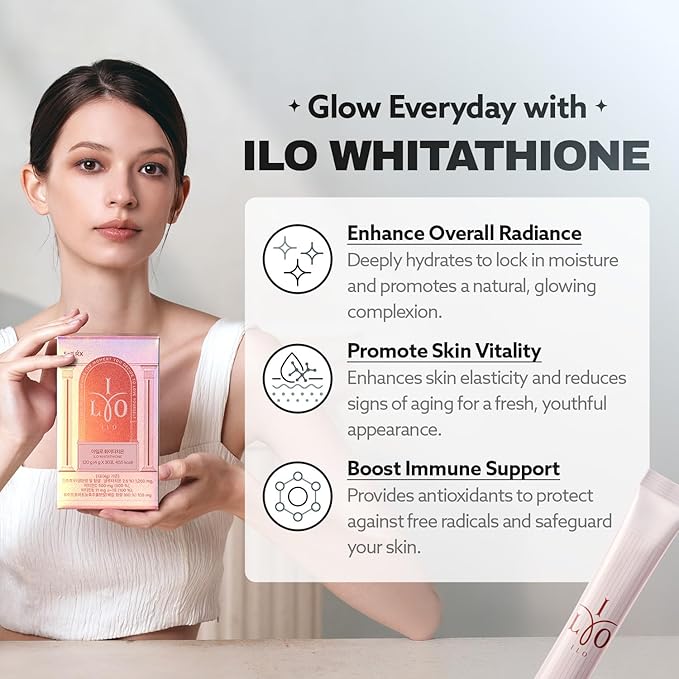 ILO Whitathione – Glutathione + White Tomato Antioxidant Powder with Vitamin C &amp E | Daily Glow Support | 30 Convenient Stick Packs