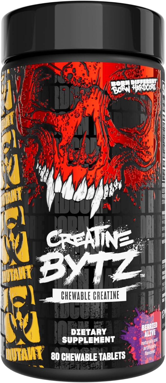 Mutant Creatine Bytz – Sugar-Free Chewable Creatine Tablets for On-The-Go Use – 5g Creatine Monohydrate Per Day – Pre Workout &amp Post Workout Protein Support – 80 Tablets – Berried Alive