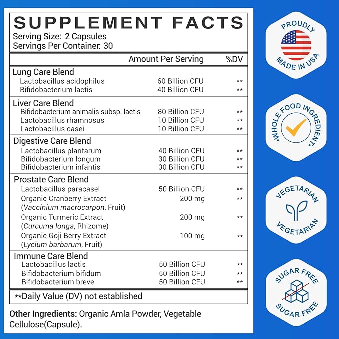 Probiotics for Men 500 Billion CFU &amp 12 Mens Probiotic for Digestive Health + 4 Organic Prebiotic Fiber for Digestive Gut Immune Health Bloating Gas Energy Support Shelf Stable - 120 Capsu