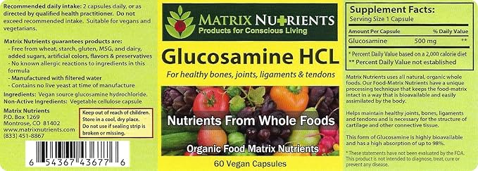 GLUCOSAMINE HCL - Cartilage Builder! Maintain Healthy Joints Bones Ligaments and Tendons. Absorption Rate up to 98% - Vegan Capsules (60ct)