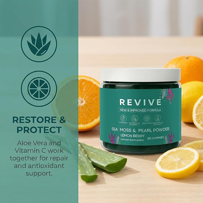 Balmbare Revive Gummies for Hair Loss - Sea Moss Gummies with Vitamin C Vitamin E Aloe Vera Pearl Powder Supports Faster Hair Growth Stronger Nails Healthy Skin Extra Strength - 60 Count