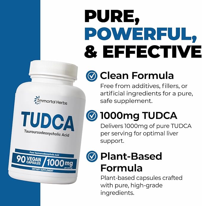 TUDCA Supplement 1000mg Tauroursodeoxycholic Acid Bile Salts 90 Vegan Capsules Non-GMO &amp Gluten Free Formula TUDCA Powder Capsules