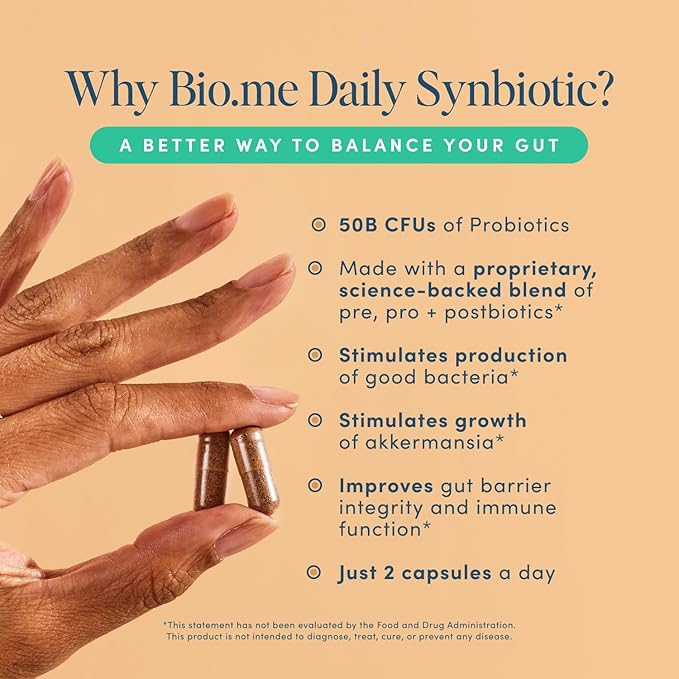 Synbiotic 3-in-1 Prebiotics Probiotics &amp Postbiotics for Digestive Health Gut Health Immune Support &amp Bloating Relief for Men &amp Women - 50 Billion CFU Per Serving - Vegan 60 Capsules (