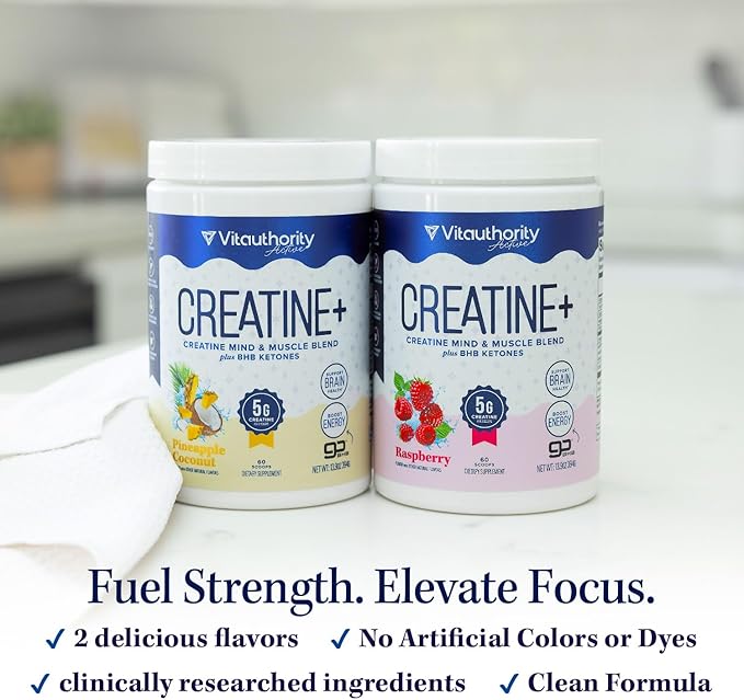 Creatine Monohydrate Powder for Women Micronized Creatine Monohydrate with goBHB &amp CognatiQ Building Strength Energy &amp Mental Clarity 5g Creatine per Serving Pineapple Coconut Flavored – 30
