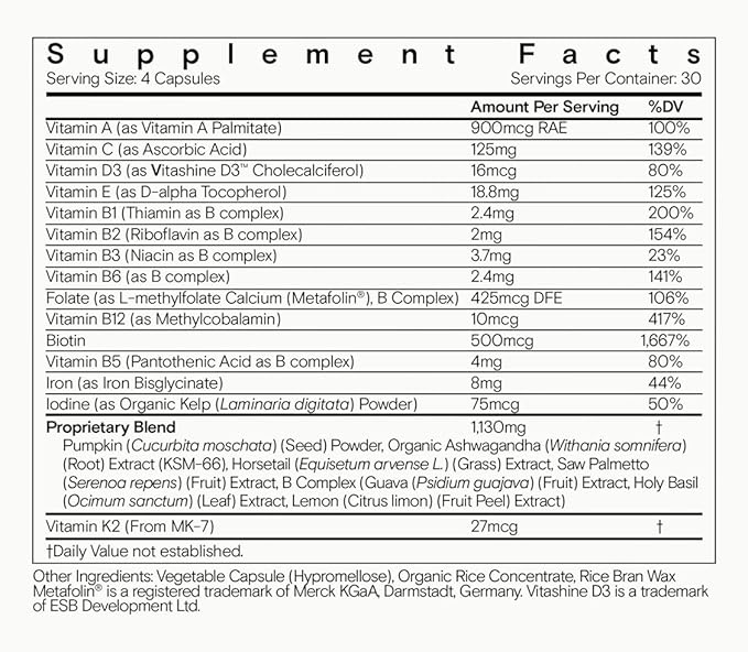 Moon Juice SuperHair Hair Growth Vitamins for Women &amp Men with Biotin &amp Saw Palmetto - Clinical Strength Multivitamin Hair Supplement for Healthier Stronger Thicker Hair 120 Capsules - 30 S