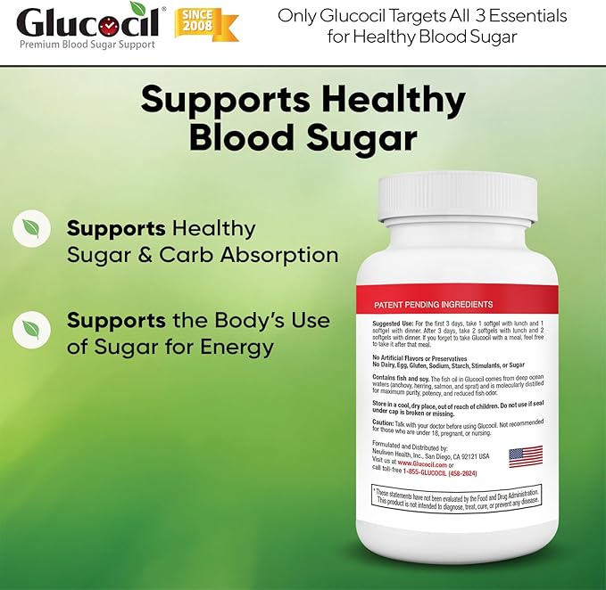 Glucocil – Softgels - Premium Blood Sugar Support - Over 2 Million Bottles Sold - Supports All 3 Blood Sugar Essentials - Since 2008 with Berberine Proprietary Mulberry Leaf and More 2-Pack