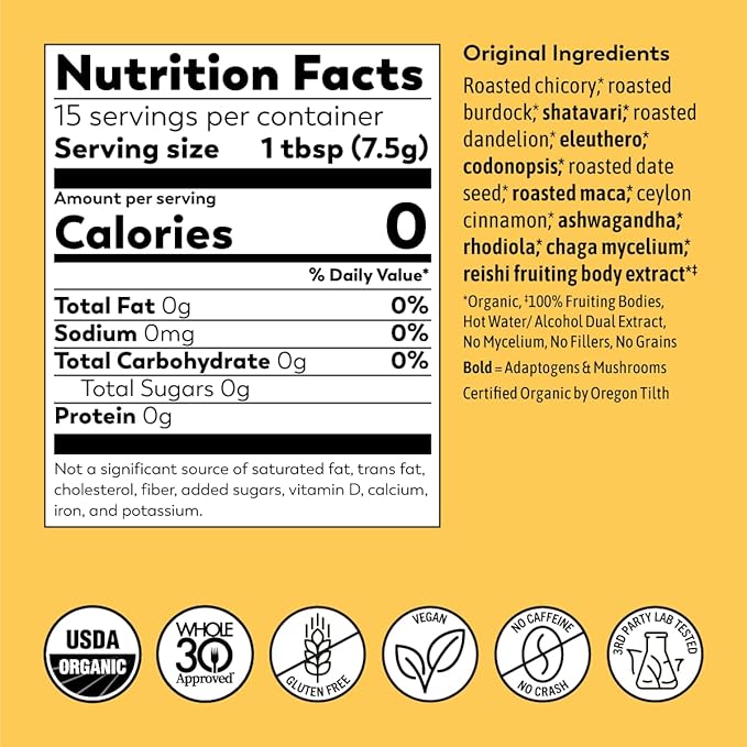 Rasa Original – Adaptogenic Mushroom Coffee Alternative to Support Better Overall Wellness Better Sleep Clearer Skin | Vegan Keto Whole 30 Ayurveda Wellness Tonic with Chaga + Reishi (8 oz / 30 S