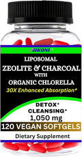 Nikoni Liposomal Zeolite Activated Charcoal &amp Organic Chlorella Supports Full Body Detox - 120 Vegan Softgels