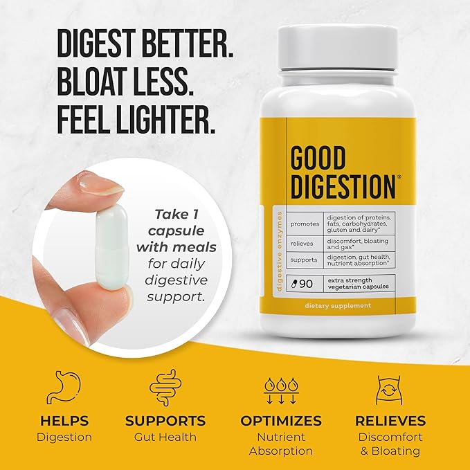 Extra Strength Digestive Enzymes | All-in-One Formula | Fast Bloating &amp Gas Relief | Digestion Relief for Carbs Fat Protein Gluten Dairy | Supports Gut Health | 90 Capsules