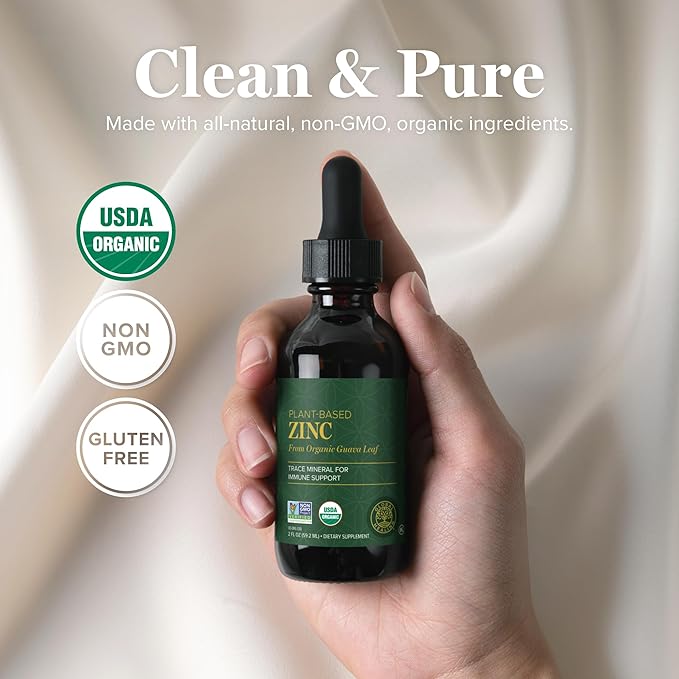 Global Healing USDA Organic Zinc Supplements Liquid - Pure Vitamin Drops for Immune System Boost Hormone Balance and Healthy Aging - Natural Vegan-Friendly Non-GMO Organic Zinc Vitamins (2 Fl Oz)