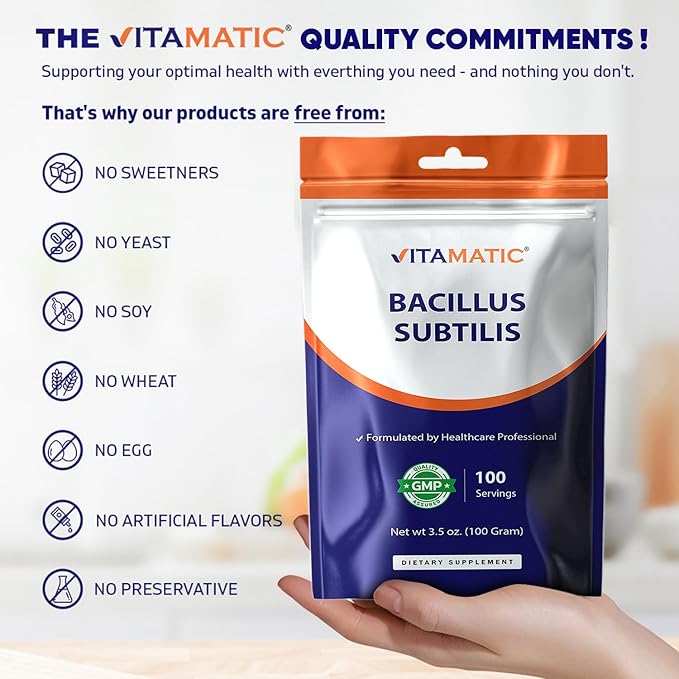 Vitamatic Bacillus Subtilis Pure Powder Probiotic Powder - Gut Health - 100 Gram - 100 Servings
