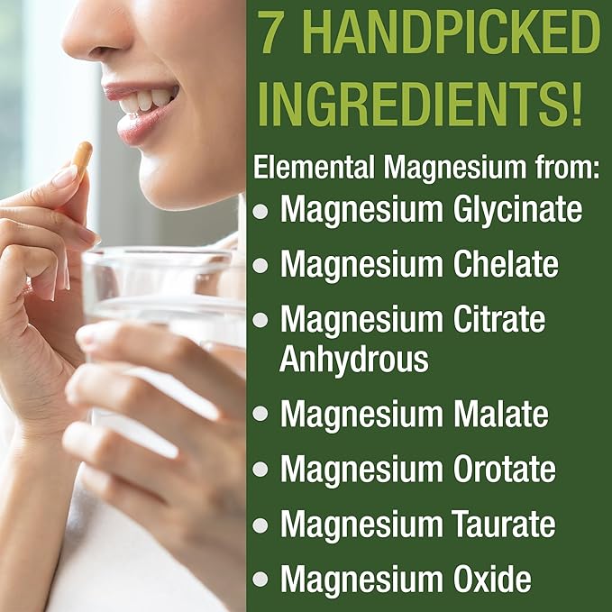 Magnesium Glycinate + Citrate + Malate + Chelate + Orotate + Taurate + Oxide. 7 Forms of Magnesium Complex. 500mg Supplement Capsules for Women &amp Men. 2 Pills for Sleep Leg Cramps Muscles