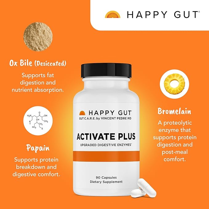 HAPPY GUT Activate Plus – Doctor-Formulated Digestive Enzymes for Women &amp Men - Supports Digestion Gut Balance and Energy – 90 Capsules