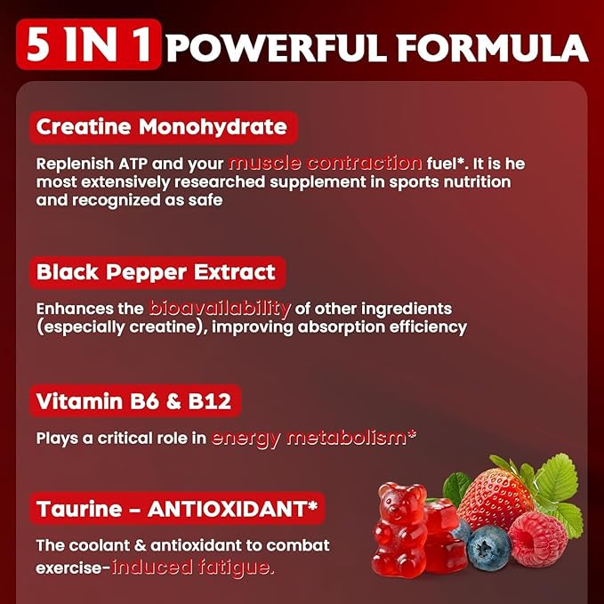 Creatine Monohydrate Gummies for Women &amp Men Creatine with Taurine &amp B6 Chewable Creatina Pre Workout Gummies for Max Strength &amp Muscle Growth Energy Endurance Creatine for Men &amp