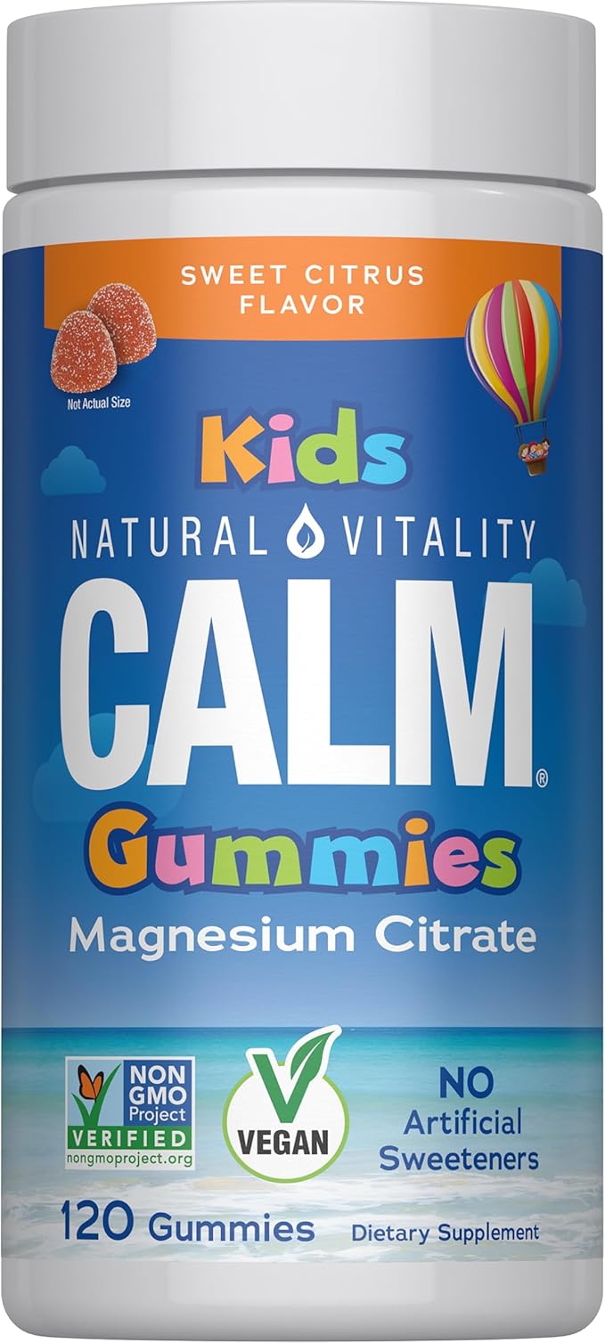Natural Vitality Calm Magnesium Citrate Kids Supplement Stress Relief Gummies Supports a Healthy Response to Stress Gluten Free Vegan Sweet Citrus 120 Gummies