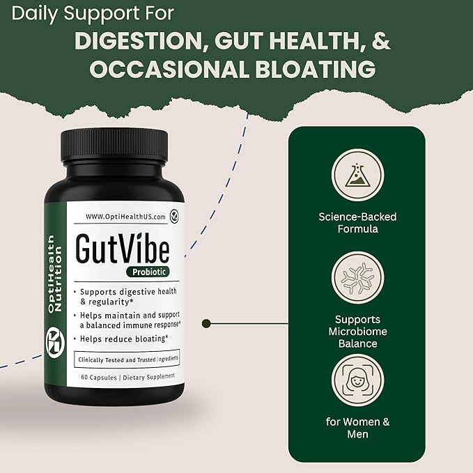GutVibe Saccharomyces Boulardii Bacillus Subtilis Bifidobacterium Strain Lactobacillus Acidophilus Probiotic - 22 Billion CFU – Gut Digestion &amp Healthy Bowel Support - 60 Capsules 30-Day Supp